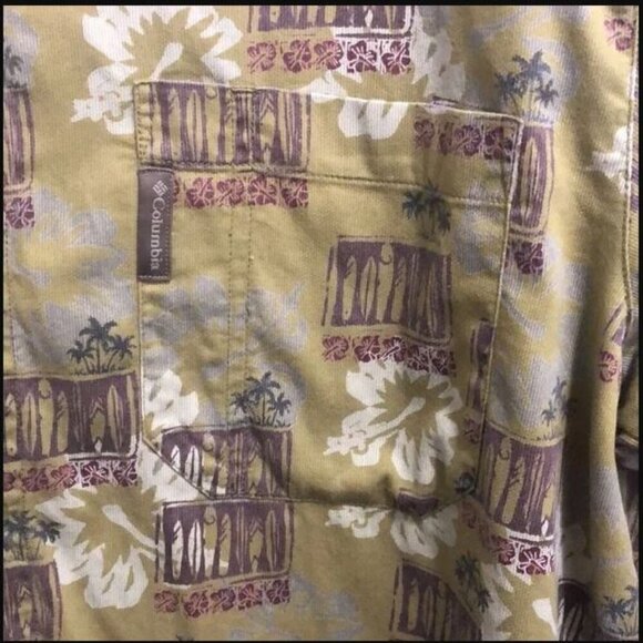 Vntg Columbia Short Sleeve Hawaiian Button down Shirt Tropical Olive Green Brown - Picture 6 of 16